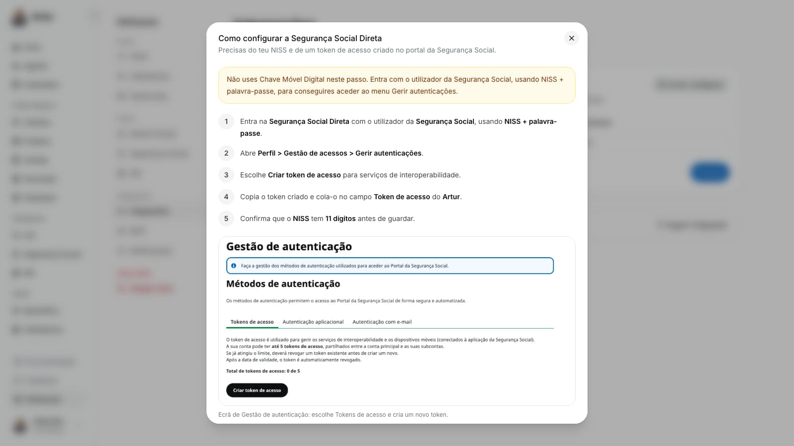 Como configurar explica onde obter o acesso necessário à Segurança Social Direta.