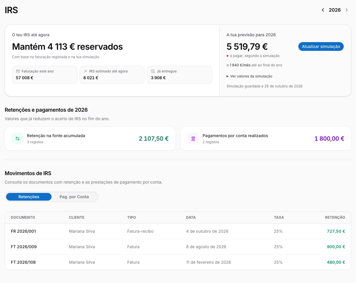 O resumo distingue a reserva com base nos registos atuais da previsão anual da simulação guardada.